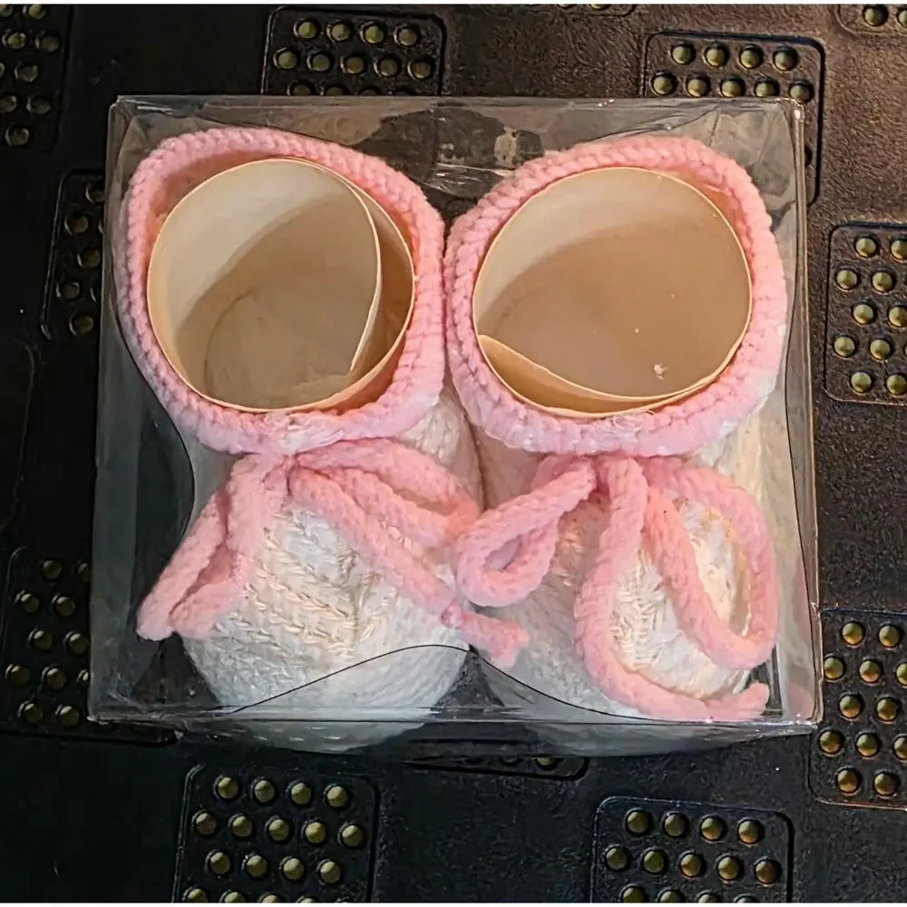Vintage Baby Booties Crocheted pink and white NWT